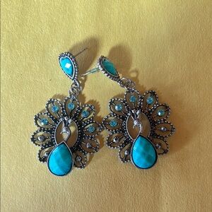 Elegant Silver and Turquoise Peacock Earrings
